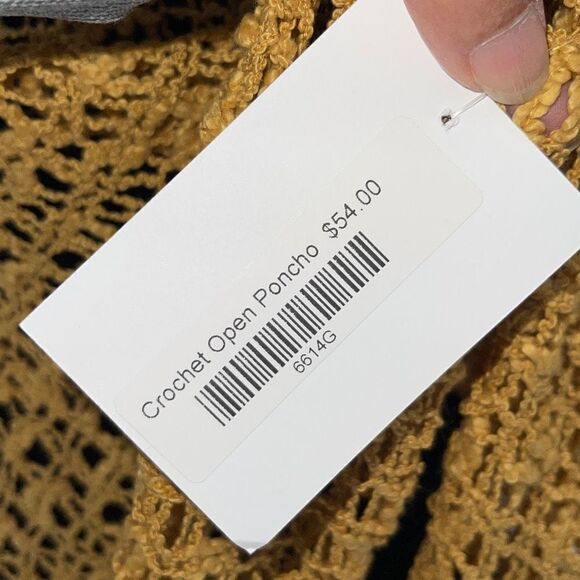 Mercantile Women's Crochet Open Poncho Sweater Cowl Neck Yellow One Size NWT - Picture 5 of 5